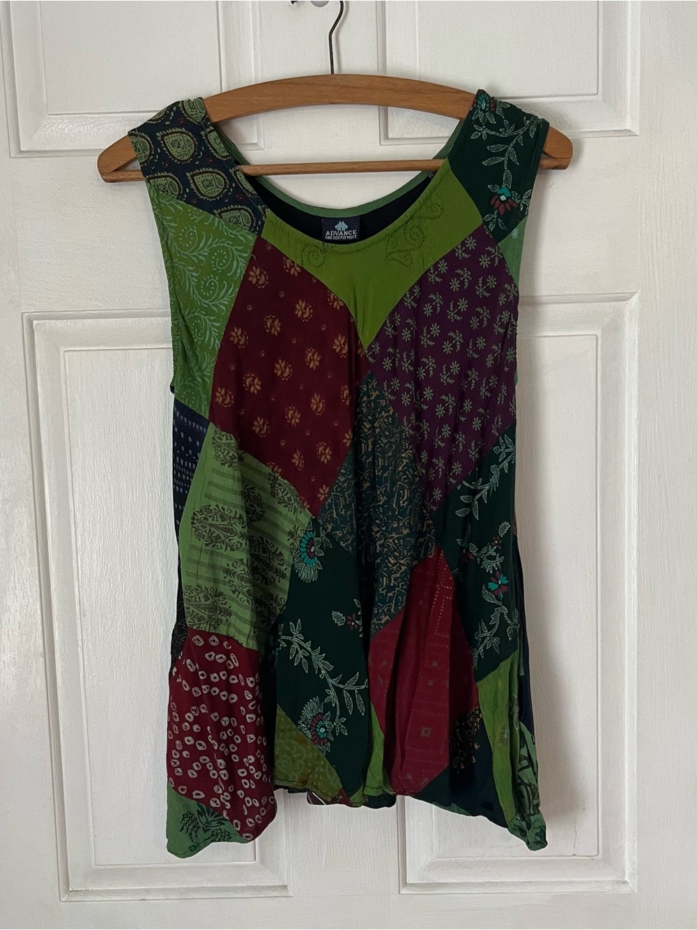 Advance Patchwork Boho Sleeveless Tank Top - Green Multicolor